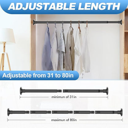 CorkLatta Black Shower Curtain Rod 31 to 80 Inch,1 Inch Diameter Heavy Duty Adjustable Spring Tension Stainless Steel Telescopic Rod,Easy Install,No Rust