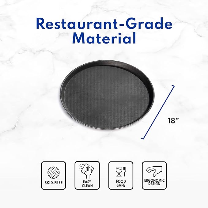 New Star Foodservice Non-Slip Tray, Plastic, Rubber Lined, Round (Brown, 18-Inch)
