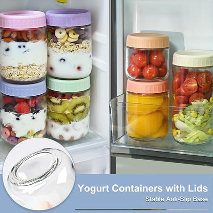 Overnight Oats Containers with Lids, 10 & 16 & 24 oz Wide Mouth Mason Jars with Lids, 9 Pack Glass Jars with Airtight lid for Chia Pudding Yogurt Salad, Meal Prer Oatmeal Jars