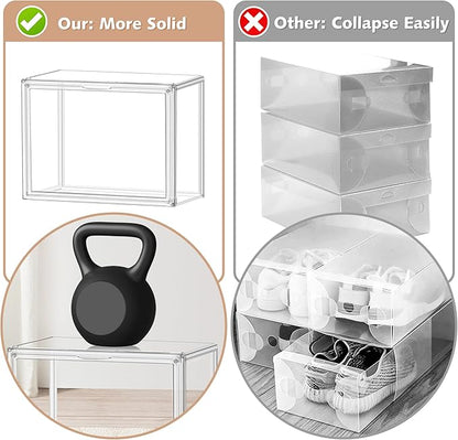 6 Pack Clear Shoe Boxes Sneaker Storage Organizer Box for Closet Stackable Handbag Organizer Acrylic Display Shoes Case with Lid Storage Box for Boots,Book,Collectibles,Figures,Shoes,Cosmetic,Size 14