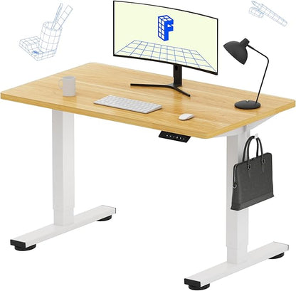 FLEXISPOT EN1 One-Piece Standing Desk, 40"x24" Seamless Desktop Electric Height Adjustable for Home Office, Study Rooms & Multi-Device Workstations, Maple(White Frame)