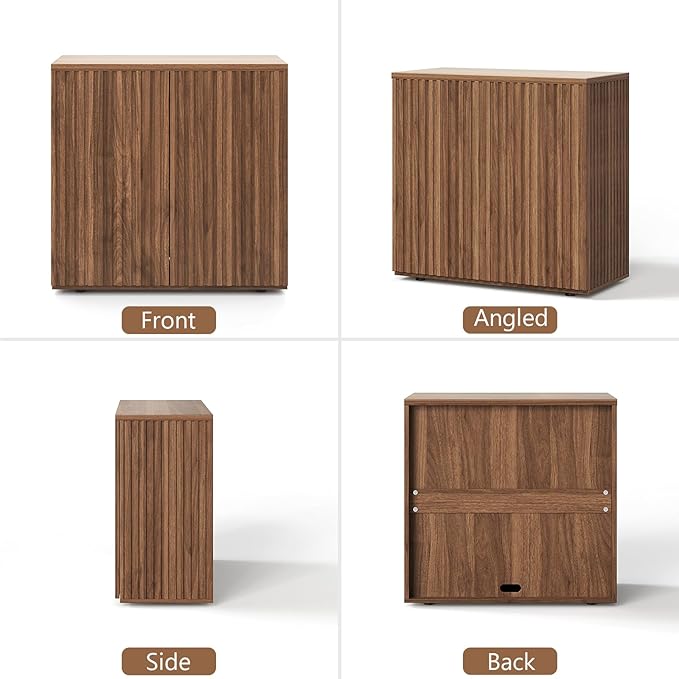Rophefx Fluted Sideboard Cabinet, 94.5" Buffet Cabinet with Storage, Credenza Storage Cabinets with Adjustable Shelf, Wood Entryway Cabinets with Pop-up Door for Living Room, Entryway, Hallway, Walnut