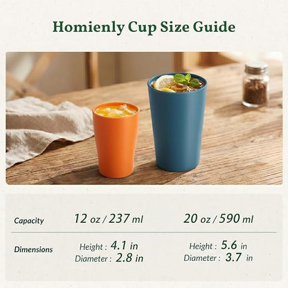 Homienly Stackable Drinking Glasses Set Wheat Straw Shatterproof Cups | Unbreakable Kitchen Cups for Kids & Adults | Reusable, Dishwasher Safe for Party, Outdoor (8 oz, Small)