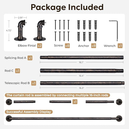 Zeerobee Curtain Rods for Windows 32 to 48, 1 Inch Industrial Wrap Around Vintage Bronze Curtain Rod, Indoor/Outdoor Room Divider Adjustable Drapery Pole, 32"-48"