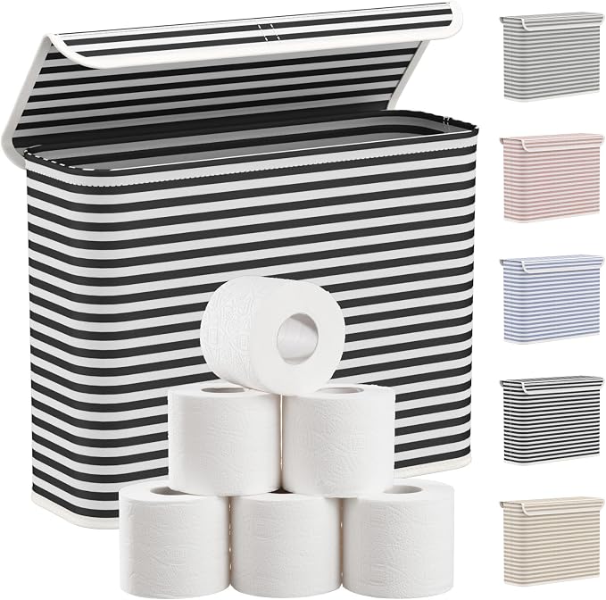 Lifewit 22L Toilet Paper Storage Holder for 9 to 12 Rolls, Foldable Fabric Toilet Paper Basket with Lid, Freestanding Bathroom Tissue Storage and Organization for TP, Towels and Toiletries, Black