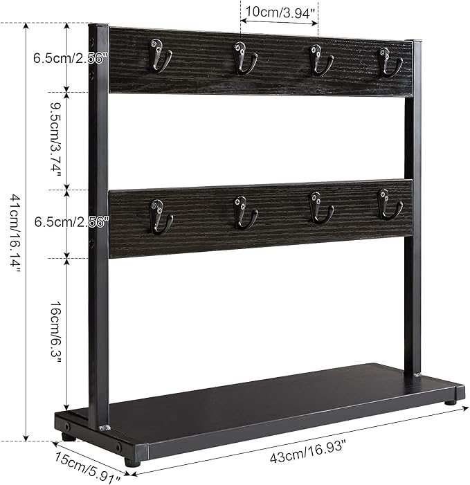 IBUYKE Wood Coffee Mug Holder for Countertop,16 Hook Mug Tree Holder Rack with Storage Base,Mug Display Organizer,Mug Holders for Home Kitchen,Black UTBJ001B
