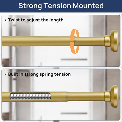 ENJOYBASICS Shower Curtain Rod 30 to 52 Inches, Stainless Steel Adjustable Spring Tension Rods No Drill for Bathroom, Closet, Window, Room Divider, Never Rust, Non Slip, Gold