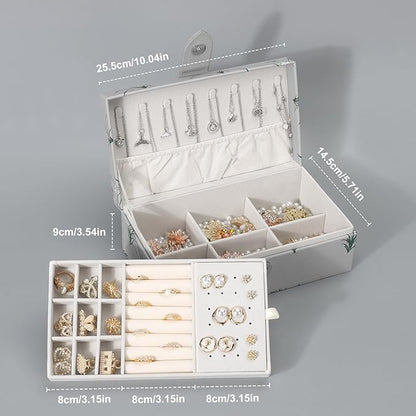 DesignSter 2 Layer Large Jewelry Box for Women, Leather Jewelry Organizer with Removable Jewelry Tray, Jewelry Storage Case for Necklaces Earrings Bracelets and Rings（Orchid）