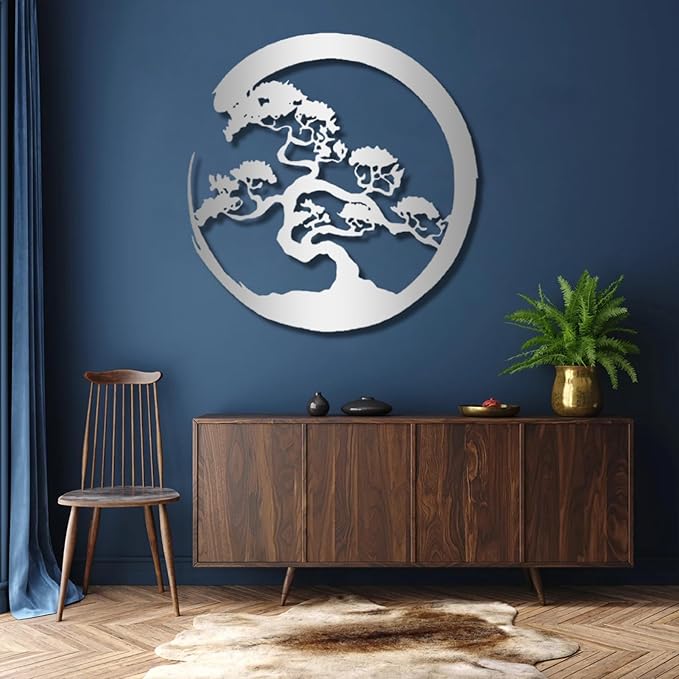 Yemwot Metal Tree of Life Wall Decor, Circle of Life Metal Tree Wall Art, Branch Art, Spiritual Decor, Modern Sculpture Decoration, Living Room Bedroom Decoration (White-Tree 3, 18"x 18"| 47x47cm)