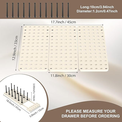 3pcs Pegboard Dish Drying Rack - Countertop Cabinet Organizer for Plates, Cups | Fits Drawer Storage & Book Holder (Beige)