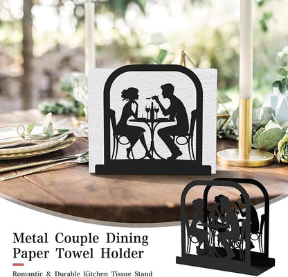 Modern Standing Napkin Holder for table, Black Metal Napkin Dispenser, Romantic Couple Meal Theme Style Napkin Holder, Suitable for Kitchen, Coffee Shop, Dining Room