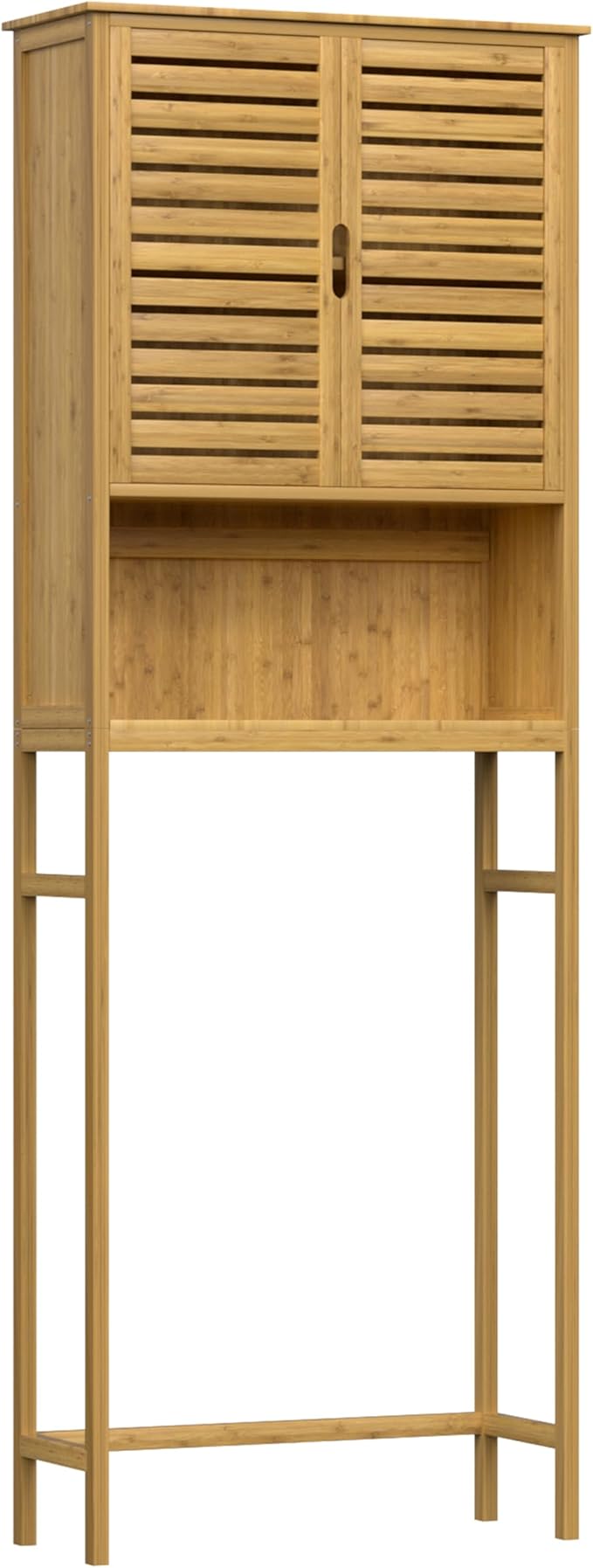 VEIKOU Over The Toilet Storage Cabinet, Bamboo Over Toilet Storage with Removable Shelf, Bathroom Freestanding Over The Toilet Storage with Open Storage, Natural