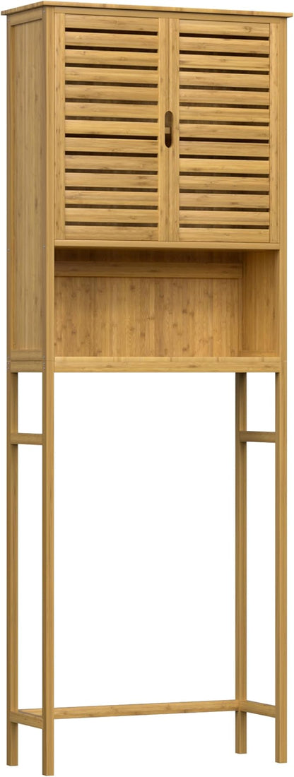 VEIKOU Over The Toilet Storage Cabinet, Bamboo Over Toilet Storage with Removable Shelf, Bathroom Freestanding Over The Toilet Storage with Open Storage, Natural