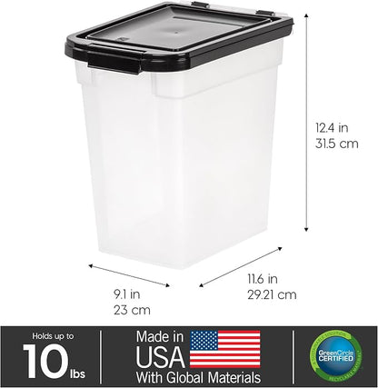 IRIS USA Airtight Dog Food Storage Container, WeatherPro, Up to 10 lbs, for Dog Cat Bird and Other Pet Food Storage Bin, Keep Fresh, Translucent Body, Made in USA, Clear/Black