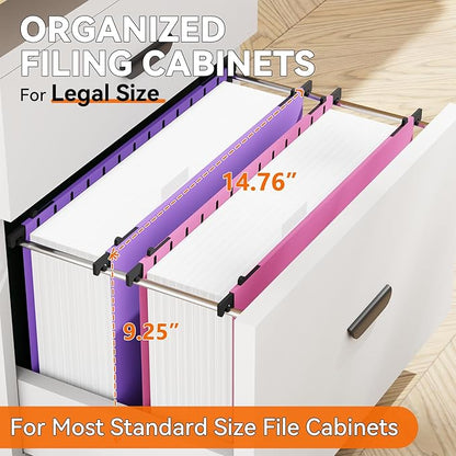 NORDUN Plastic Legal Size Hanging File Folders,3" Expansion Extra Capacity Hanging Folder,Heavy Duty Reinforced Hang Folders Legal,Adjustable Tabs,Filing Cabinet Folder for Bulky Files,12 Pack,Colored