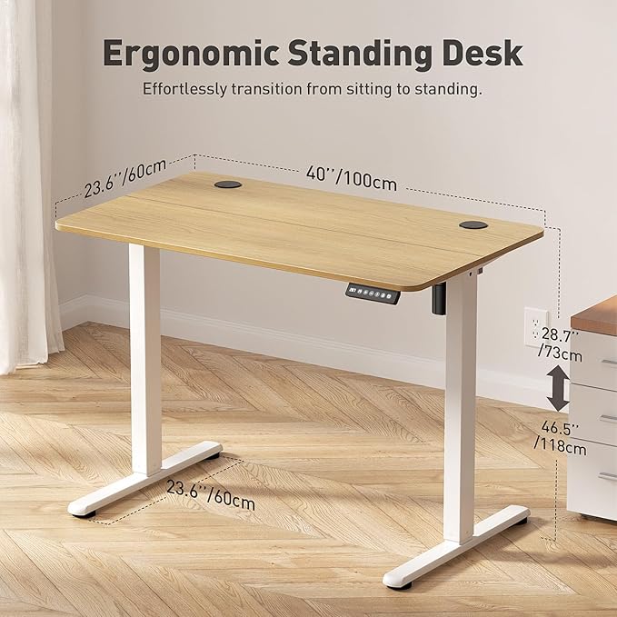 Electric Standing Desk Adjustable Height 40 x 24 Inch, Small Sit Stand Desk, Stand up Desk for Home Office, Computer Workstation (Spliced Desktop,Oak)
