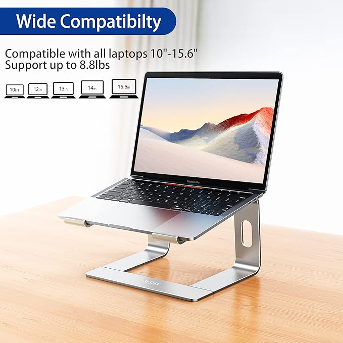 BESIGN LS03 Aluminum Laptop Stand, Ergonomic Detachable Computer Stand, Notebook Riser, Laptop Mount Compatible with Air, Pro, Dell, HP, Lenovo More 10-15.6" Laptops, Silver