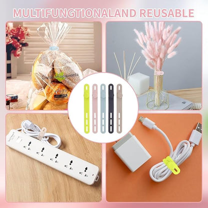 Oligei 50 Pcs Silicone Cable Ties, Cable Ties Reusable, High Elasticity Cord Wraps for Electrical Cords, Cord Organizer for Earphone, Phone Charger(Colorful)