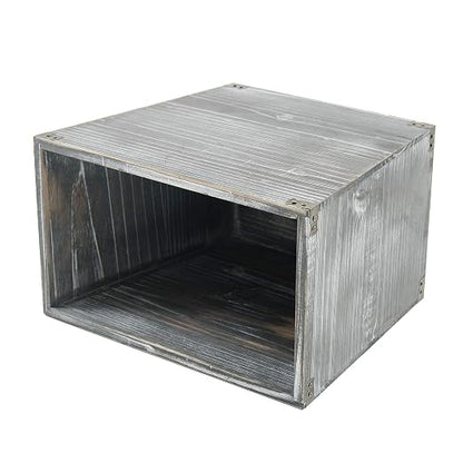 Grey Farmhouse Style Torched Wood Trash Can Waste Bin with Decorative Metal Brackets Trash Can for Bedroom,Living Room, Bathroom & Office (Gray)