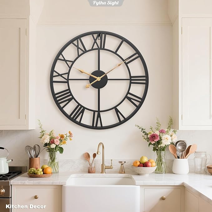Pytha Sight 29.5 Inch Extra Giant Large Wall Clock,Oversized Modern Decorative Black Metal Roman Numeral Wall Clocks for Living Room,Kitchen Decor,Perfect Housewarming Gifts for a New Home