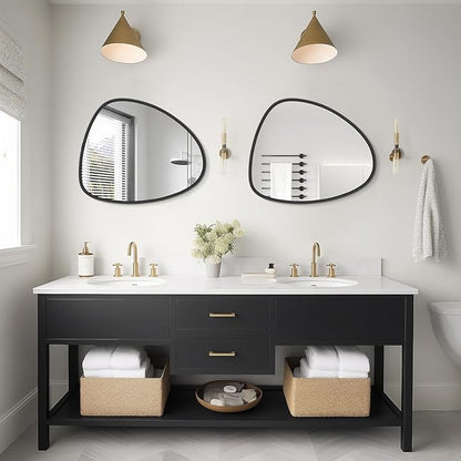 WallBeyond Asymmetrical Mirror, Irregular Wall Mirror, Wall Mirrors Decorative for Bedroom Living Room entryway Hall, Wall Mirror for mid Century Modern Decor 25" H x 20" W, Black