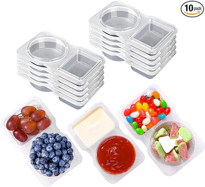 RXRRXR 10PCS Double Compartment Condiment Container With Lids - Reusable Snack Pack Containers for Take-out Sauces