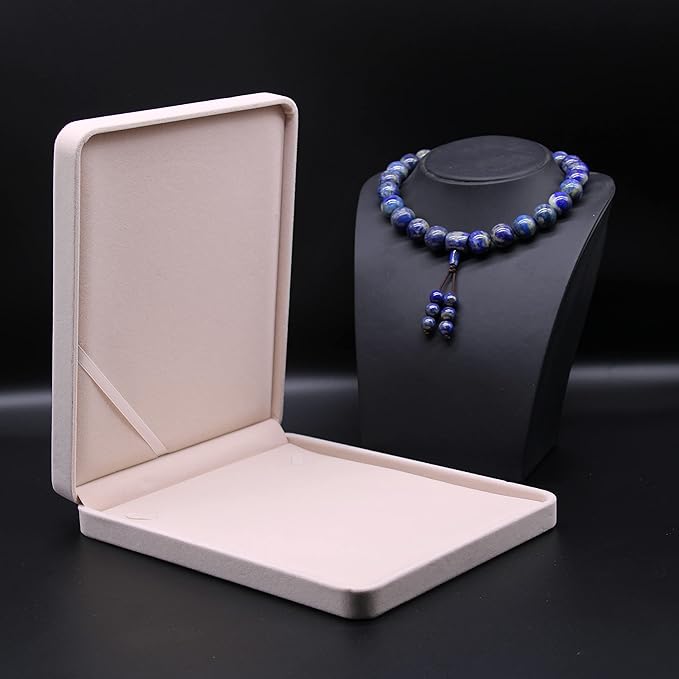 Jewelry Set Velvet Box Necklace Earring Ring Necklace Bracelet Gift Display Case Wedding Jewelry Storage Holder (Beige For Chunky Collar Necklace)