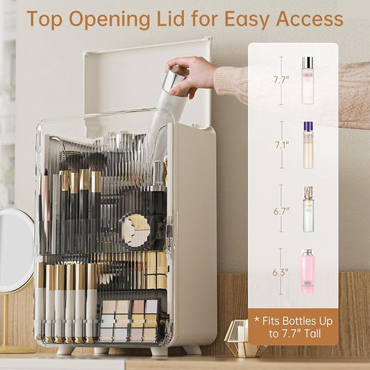 HAIXIN Makeup Organizer for Vanity, Large Capacity Skincare Organizer with Drawers, Top Opening Cosmetic Storage for Bathroom Countertop, Lipstick & Perfume Organizer (White)