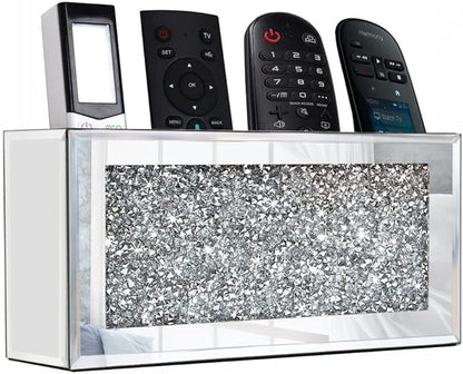 GOTHICO Mirrored Remote Holder, Wall Mounted Crush Diamond Bling Decoration Organizer Storage Box for Remote Phone Pad Wallet Notebook (8.3"×2.5"×4" For 3 or 4 Remote Controls)