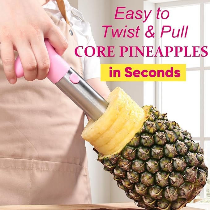 Pineapple Corer, [Upgraded, Reinforced, Thicker Blade] Newness Premium Pineapple Corer Remover, Stainless Steel Pineapple Core Tool for Home & Kitchen with Sharp Blade for Diced Fruit Ring (Pink)