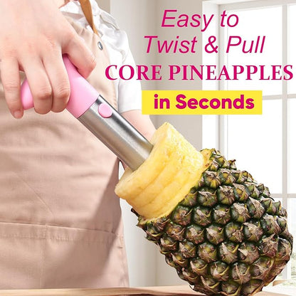Pineapple Corer, [Upgraded, Reinforced, Thicker Blade] Newness Premium Pineapple Corer Remover, Stainless Steel Pineapple Core Tool for Home & Kitchen with Sharp Blade for Diced Fruit Ring (Pink)