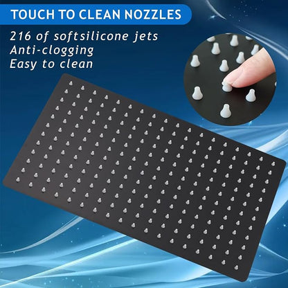 Voolan Extra Large Rain Shower Head - High Flow Square Rainfall Showerhead - Waterfall Full Body Coverage - Universal Ceiling or Wall Mount (16 * 12 Inch Rectangle, Matte Black)