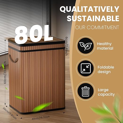 Mihoho 80 Liter/21 Gallon Large Trash Can with Lid, Garbage Bin Wastebasket Made of Bamboo, Outdoor Garbage Can/Waste/Basket Bin for Home, Office, Bathroom, Kitchen 24" HX15.8 WX11.8 D (Brown K)