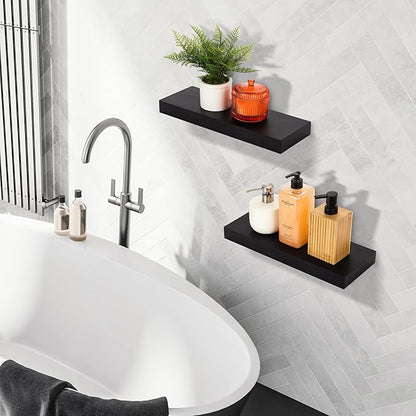 Sorbus Floating Shelves for Wall - Set of 2 Black Wood Wall Shelves for Living Room, Kitchen, Bedroom, Bathroom Storage - 16" Book Shelf for Wall Decor, Home Decor, Farmhouse, Frames & Trophy Display