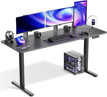 Electric Standing Desk Adjustable Height 63 x 24 Inch, Large Sit Stand Desk, Stand up Desk for Home Office, Computer Workstation (Spliced Desktop,Carbon Fiber Black)