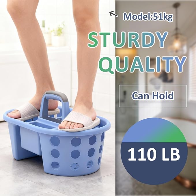 Large Shower Caddy Portable 2PC - Made in USA Plastic Jumbo Size Dorm Storage Candy Tote with Handle Shower Organizer for Bathroom, Pantry, Kitchen, College Dorm, Green/Periwinkle