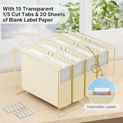 XINGIA Wheat Straw Plastic Hanging File Folders,2 Inch Expansion Letter Size Filing Cabinet Folders,Heavy Duty Expandable File Folder,12 Pack Extra Capacity Hanging Folders with Tab (Morandi Beige)