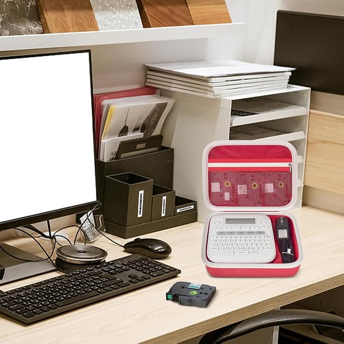 Case Compatible with Brother P-Touch PTD220 210 Home/Office Everyday Label Maker, Storage Holder Carrying Organizer for Label Tapes, AC Adapter, Charging Cables (Box Only) -Red