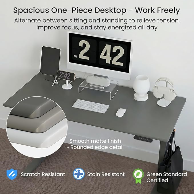 Autonomous White Electric Standing Desk 5 48×24 Inches, Adjustable Height Desk Stand Up Desk, Sit Stand 3 Memory Presets, Cable Tray for Home Office & Computer Workstation