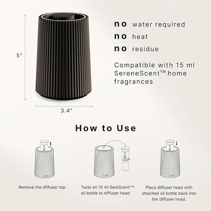 Homedics Waterless Essential Oil Diffuser with 15ml Vanilla Cedarwood Fragrance Oil. SereneScent Cordless Cold Air Scent Diffuser Starter Kit with Ambient Light, Studio 671 (Black)