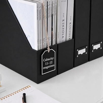 BLU MONACO Foldable Black Magazine File Holder | Set of 6 Cardboard Desk Organizer Boxes | Vertical Magazine File Holder | Standing File Holder | Office Classroom or Home