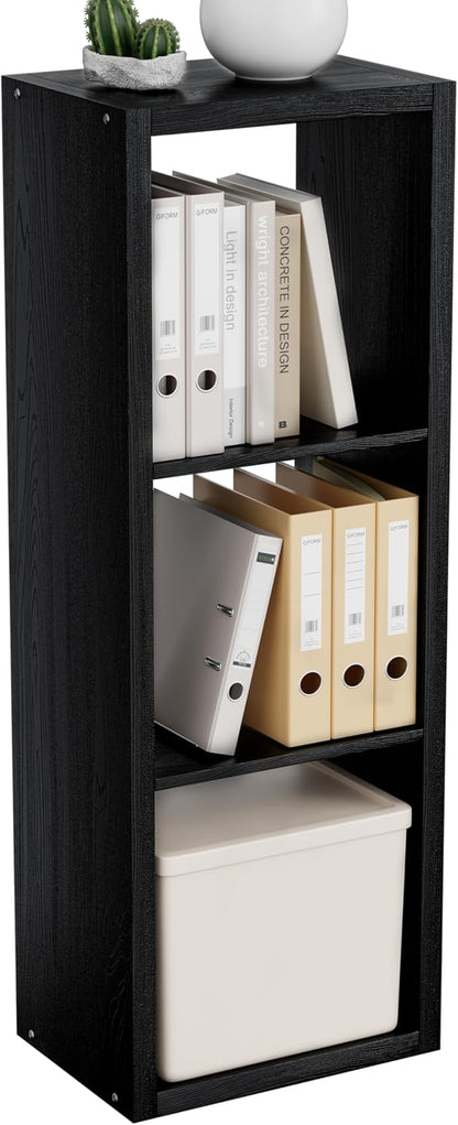 Cube Storage Organizer Bookcase, 3 Tier Decorative 11 inch Open Back Cubical Shelf with Thickened Border, Display Bookshelf for Living Room, Home Office, Sturdy Room (Black, 3 Cube)