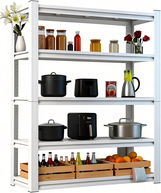 White 72"h *35.12"w*15.7"d Storage Shelves Shelving: Adjustable Metal 5-Heavy-Duty-Shelf (Unit)-Rack Industrial Utility Household Organizer/Systerm for Kitchen Pantry/Bedroom/Garage/Closet