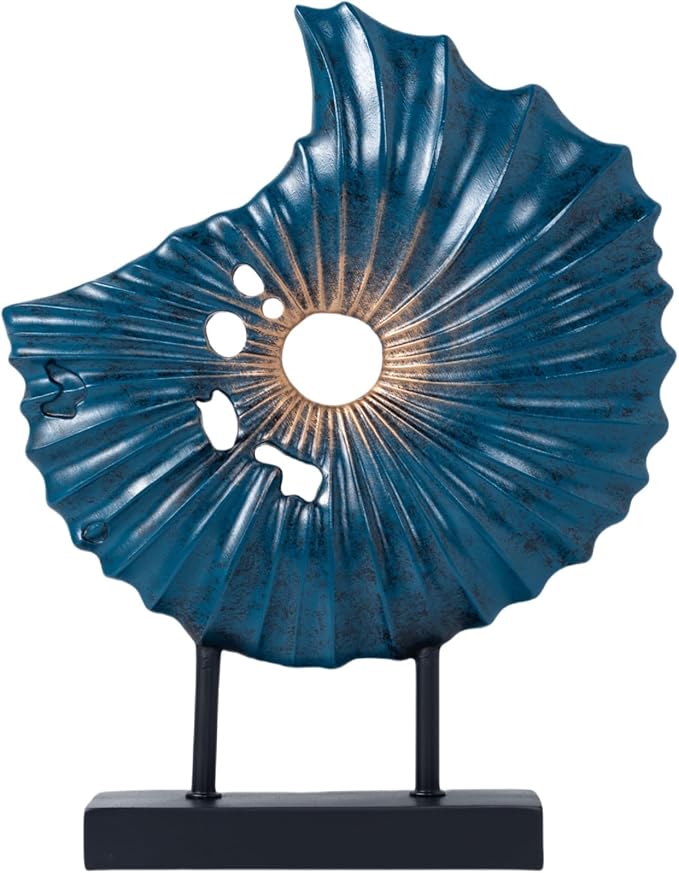 LuckySunDecorQZ Unique Round Coin Sculpture Decorative Objects for Shelf Home Decor Accents, Modern Abstract Tabletop Decor Items for Living Room Fireplace Mantel, Above Cabinet (Blue L)