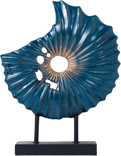 LuckySunDecorQZ Unique Round Coin Sculpture Decorative Objects for Shelf Home Decor Accents, Modern Abstract Tabletop Decor Items for Living Room Fireplace Mantel, Above Cabinet (Blue L)