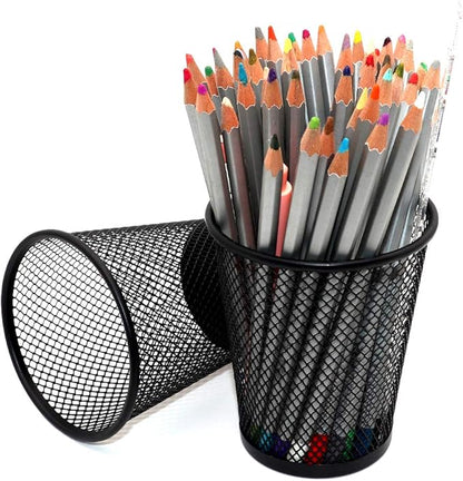 SLSON 4 Pack Pen Holder Metal Mesh Pencil Holders Round Shaped Pen Holders for Desk Office Wire Mesh Container Pen Organizer,Black