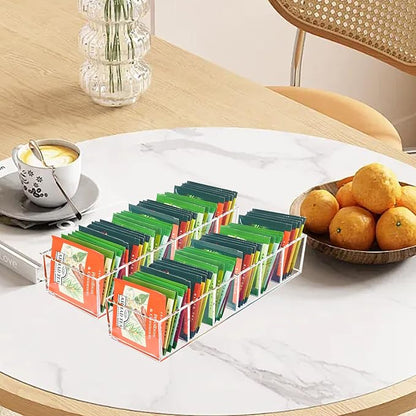 Tea Bag Organizer, Clear Tea Bag Holder with 6 Slot, Tea Packet Storage for Countertop, Drawer, Kitchen, Pantry, Cabinet, 2 Pack