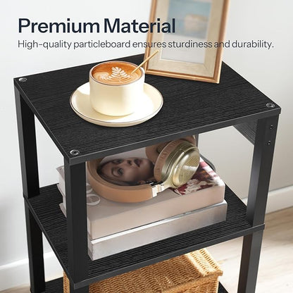 HOOBRO 3-Tier Printer Stand with Charging Station, Under Desk Printer Table, Printer Cart with Storage Shelves, Shelf for Small Spaces, for Home Office, Black BK63UPS01