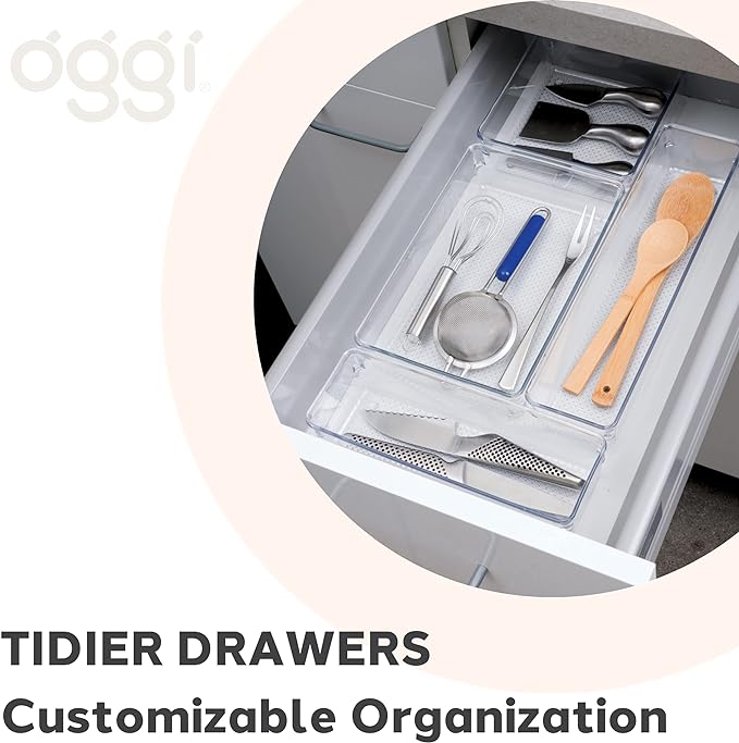 Oggi Clear Drawer Organizer | 6" X 9" | Pack of 2 | For Kitchen & Office | Utensil Storage