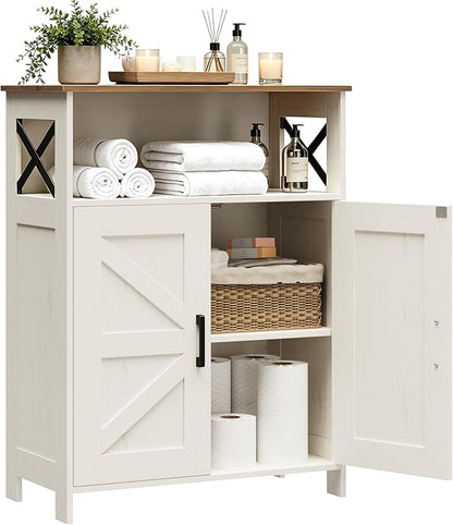 Homhedy Farmhouse Bathroom Storage Cabinet with 2 Doors, Toilet Paper Cabinet with Adjustable Shelf, Small Bathroom Cabinet for Laundry/Living Room, 11.8 x 23.6 x 31.5 Inches, Rustic White and Brown